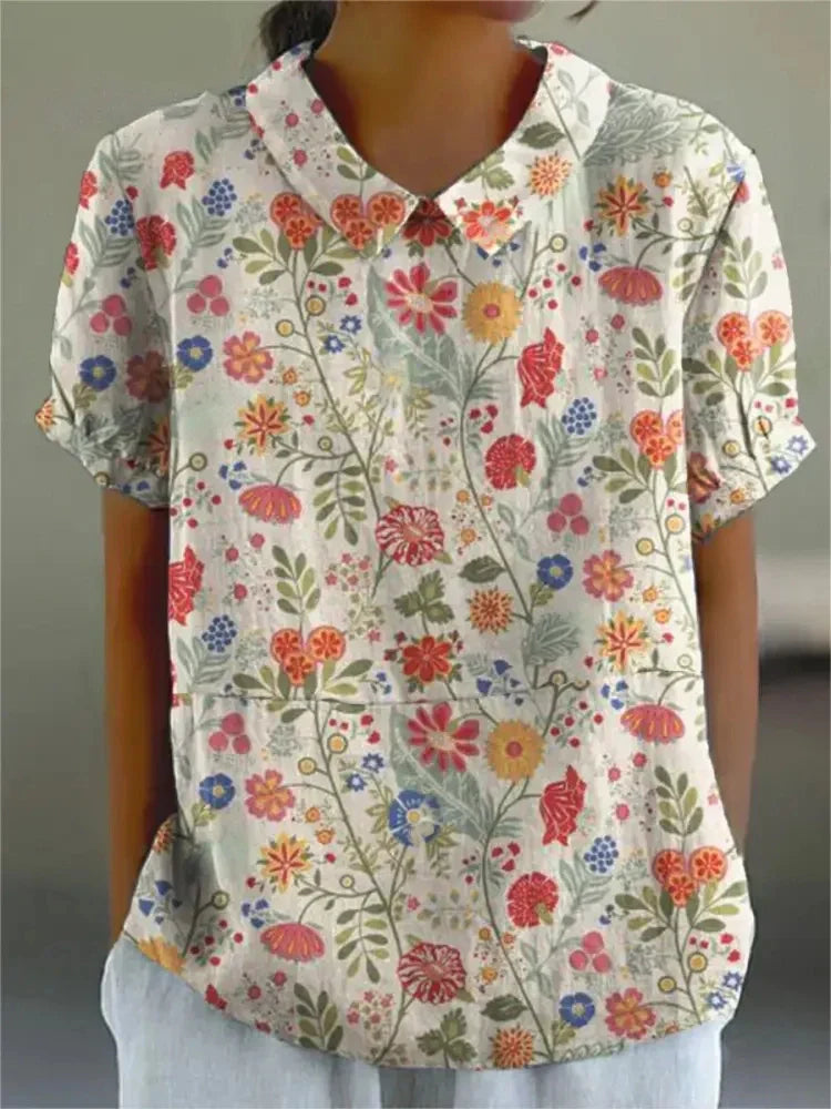 Fiora | Women’s Floral Short Sleeve Blouse with Collar