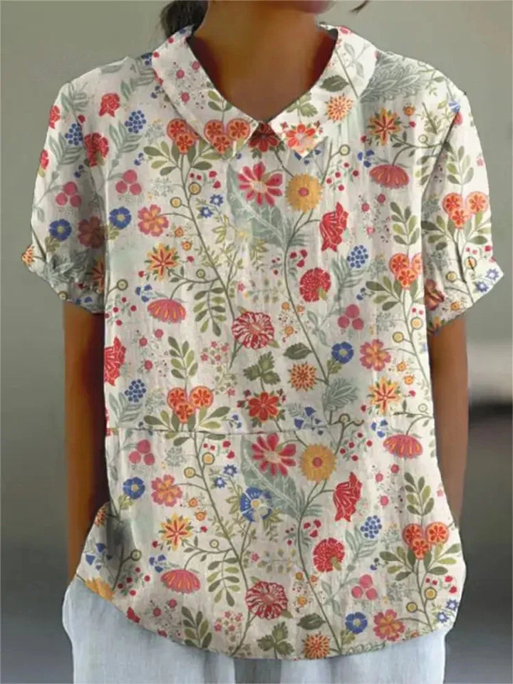 Fiora | Women’s Floral Short Sleeve Blouse with Collar