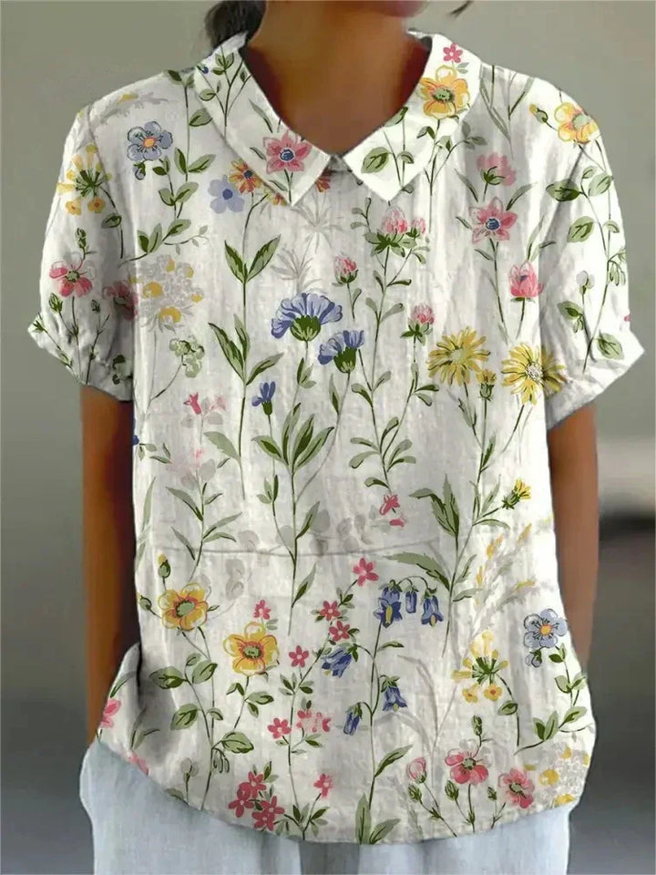 Fiora | Women’s Floral Short Sleeve Blouse with Collar