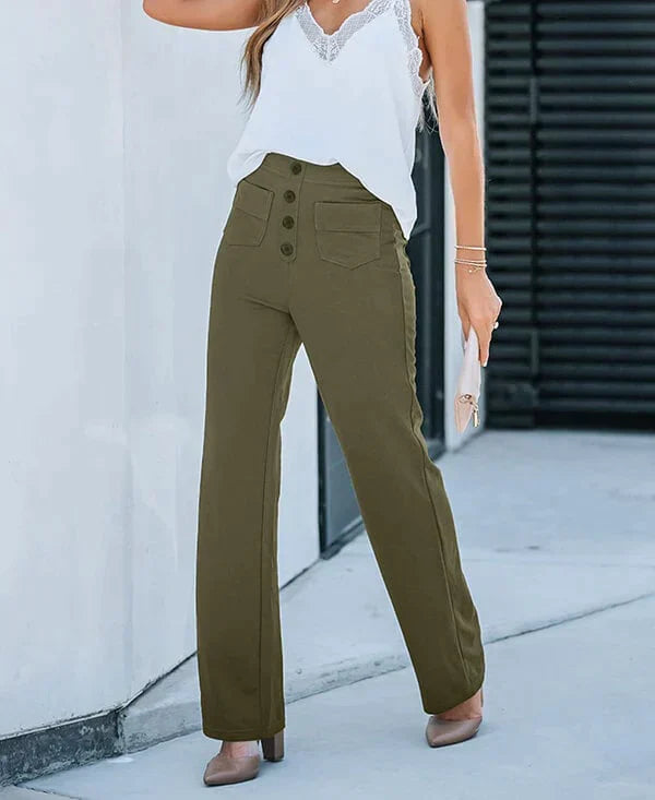 Delphine | Women’s High Waisted Tailored Trousers with Buttons and Pockets