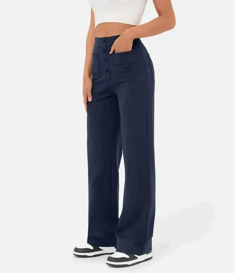 Delphine | Women’s High Waisted Tailored Trousers with Buttons and Pockets