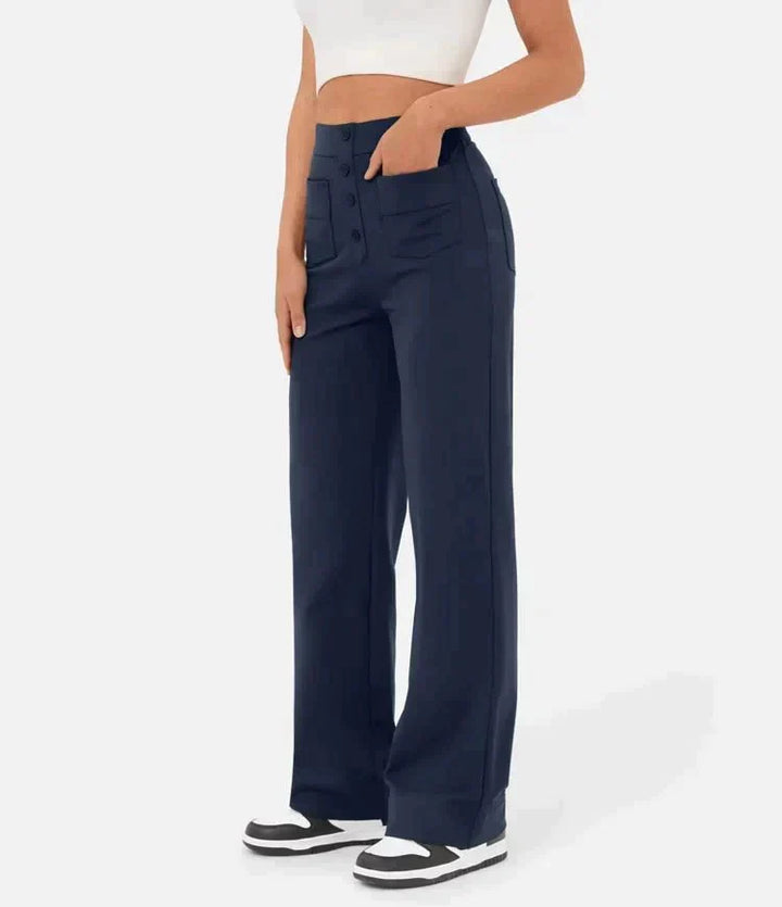 Delphine | Women’s High Waisted Tailored Trousers with Buttons and Pockets