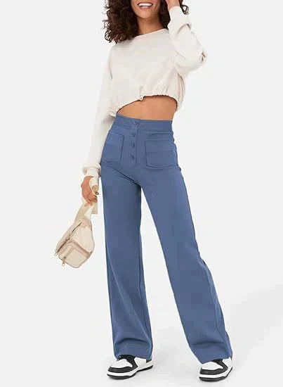 Delphine | Women’s High Waisted Tailored Trousers with Buttons and Pockets