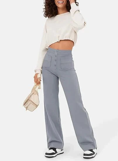 Delphine | Women’s High Waisted Tailored Trousers with Buttons and Pockets