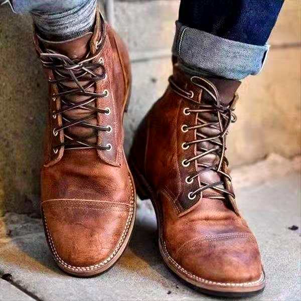 Maximo | Men’s Vintage Leather Ankle Shoes with Lace-Up