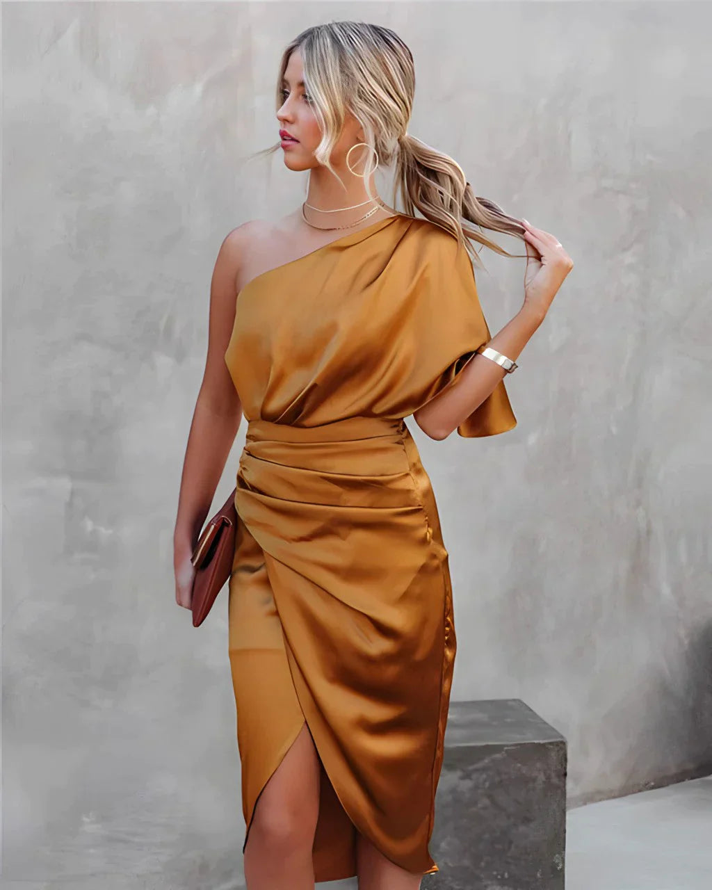 Elowira | Women’s Elegant Silk Formal Dress with Asymmetric and Slit