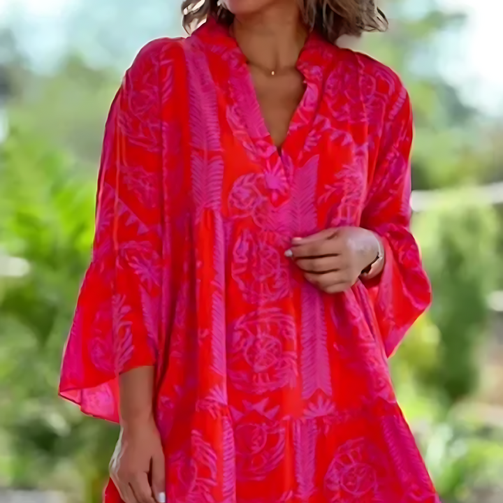 Rita | Women’s Floral Midi Dress with V-neck and Long Sleeve
