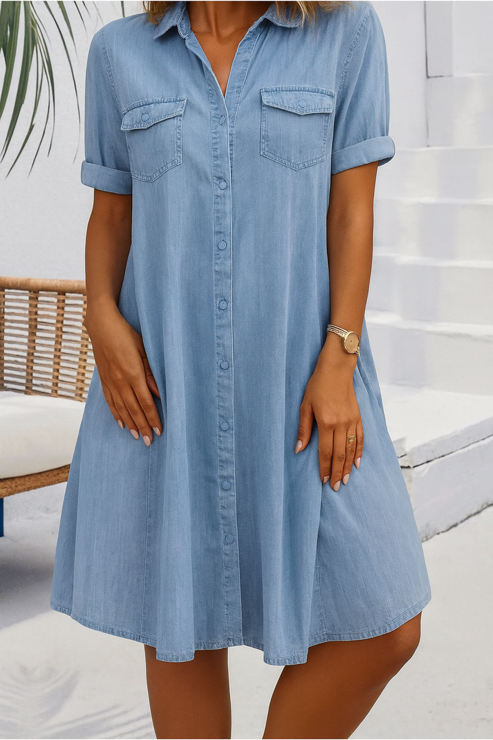 Arlisse | Women's Loose Denim Midi Dress with Button-Up