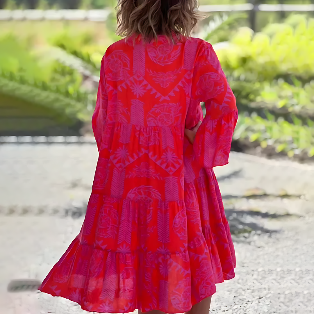 Rita | Women’s Floral Midi Dress with V-neck and Long Sleeve