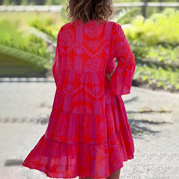 Rita | Women’s Floral Midi Dress with V-neck and Long Sleeve