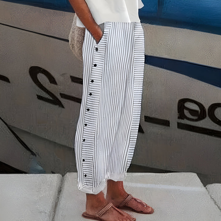 Solenne | Women's Straight Leg Pants with Side Pockets and Folded Hem