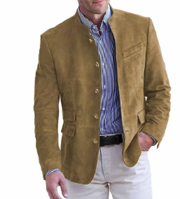 Alaric | Men’s Stand Collar Blazer with Suede and Pockets