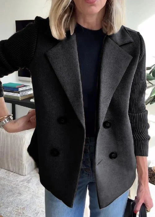 Lumira | Women's Ribbed Sleeves Coat with Double Breasted