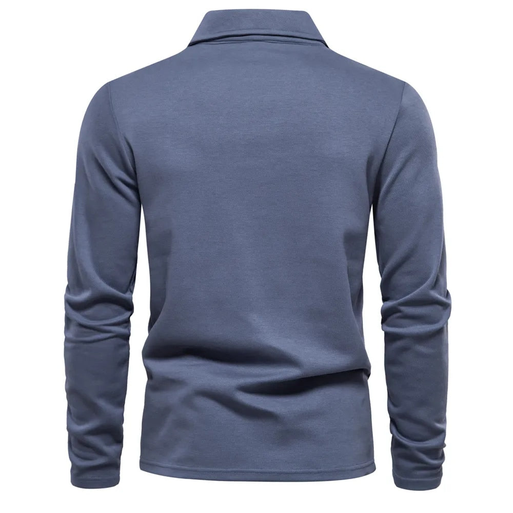 Eddie | Men's Classic Cotton Polo Shirt with Long Sleeve and Buttons