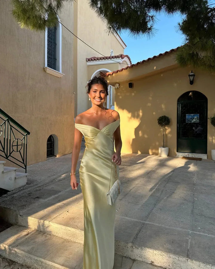Charlotte | Women’s Formal Satin Maxi Dress with Off-Shoulder