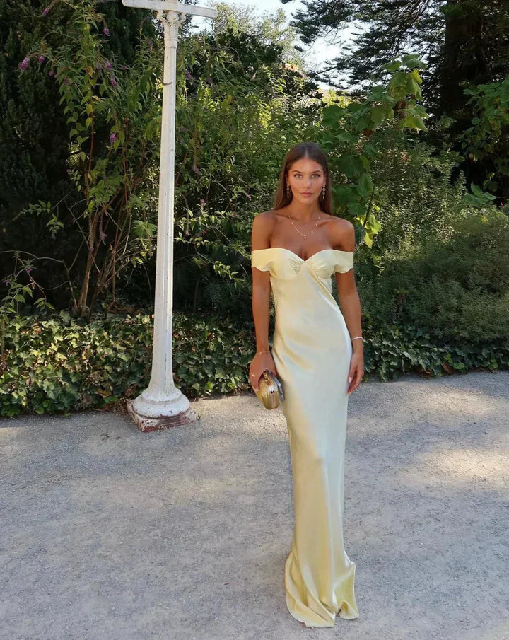 Charlotte | Women’s Formal Satin Maxi Dress with Off-Shoulder