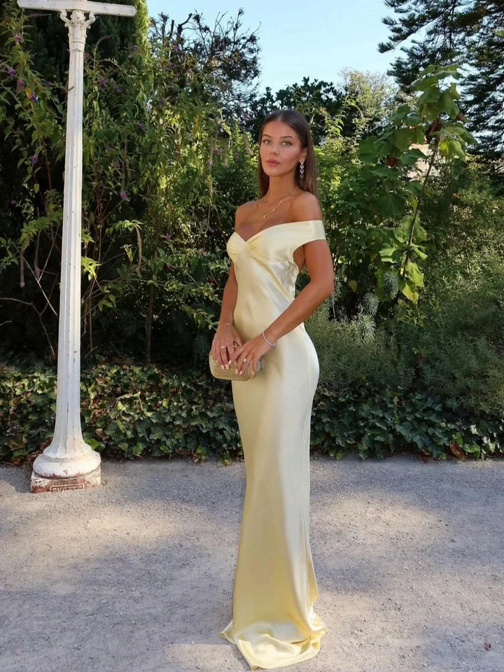 Charlotte | Women’s Formal Satin Maxi Dress with Off-Shoulder