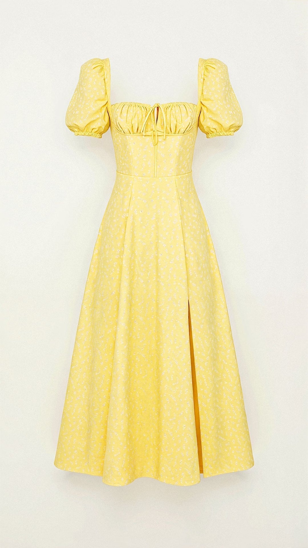 Karyl | Women's Square Neck Floral Slit Dress with Puff Sleeves