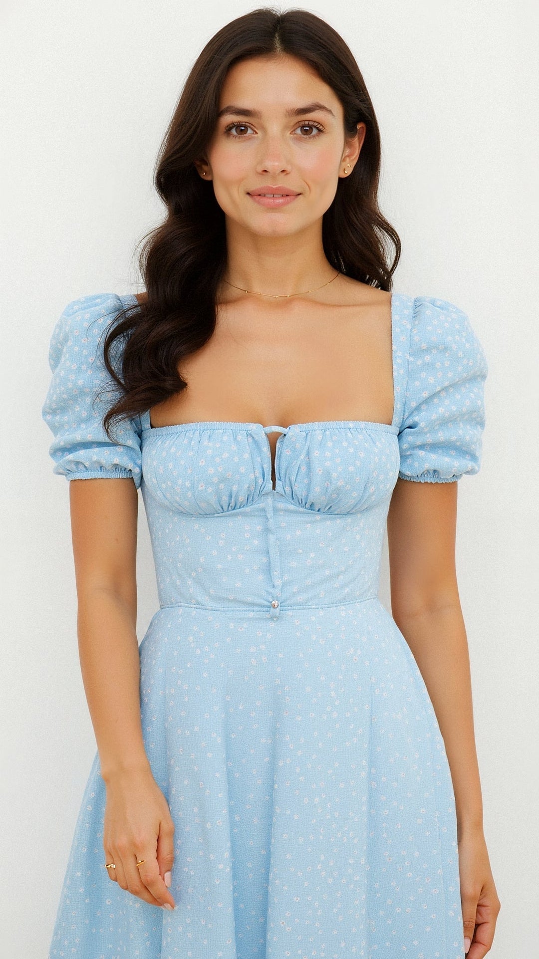 Karyl | Women's Square Neck Floral Slit Dress with Puff Sleeves