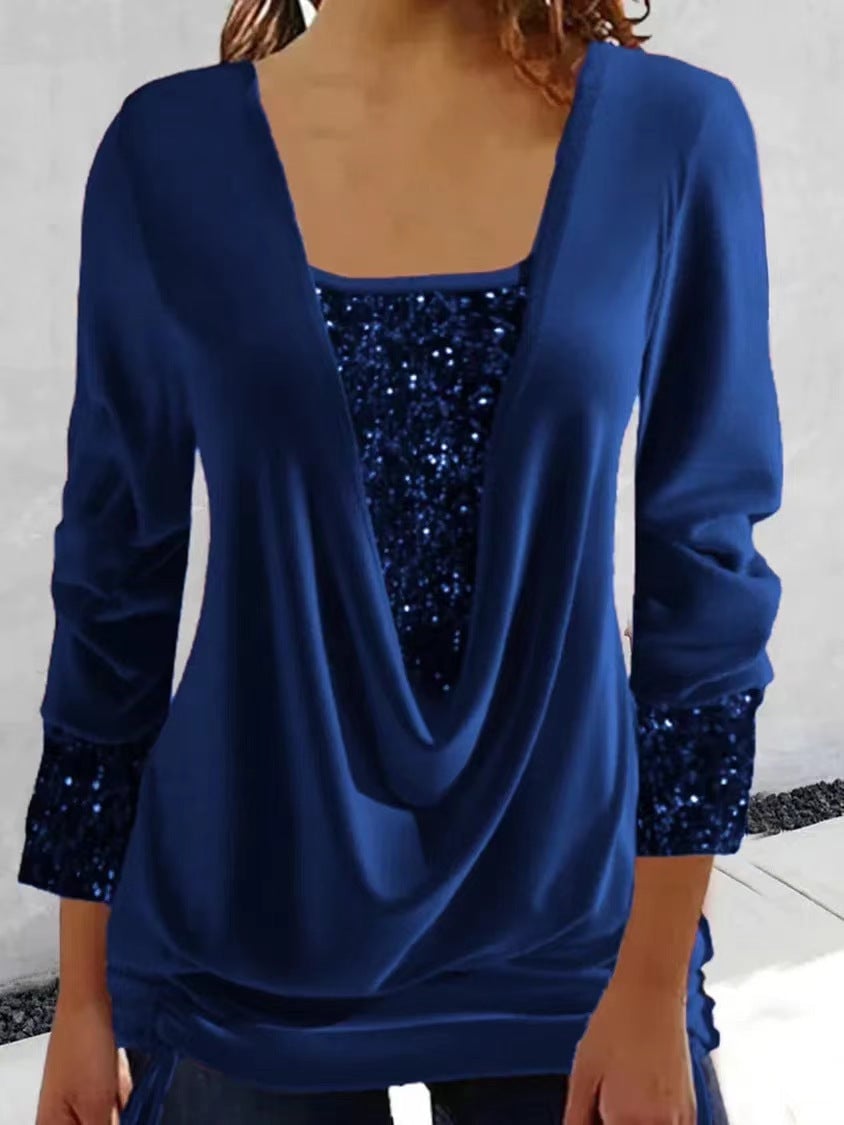 Norielle | Women's Long Sleeve Cowl-Neck Blouse with Sequin