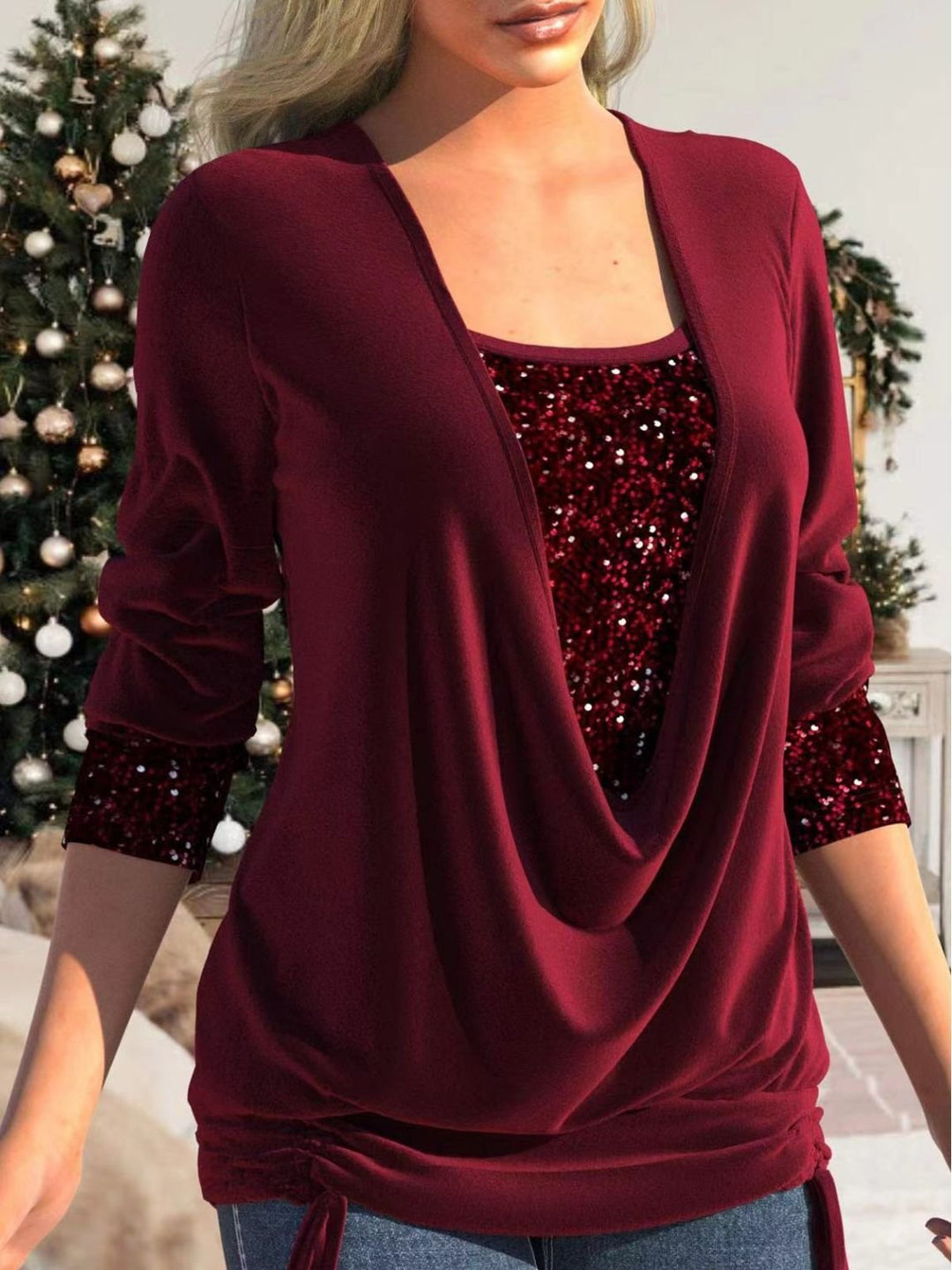 Norielle | Women's Long Sleeve Cowl-Neck Blouse with Sequin