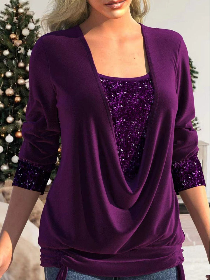 Norielle | Women's Long Sleeve Cowl-Neck Blouse with Sequin