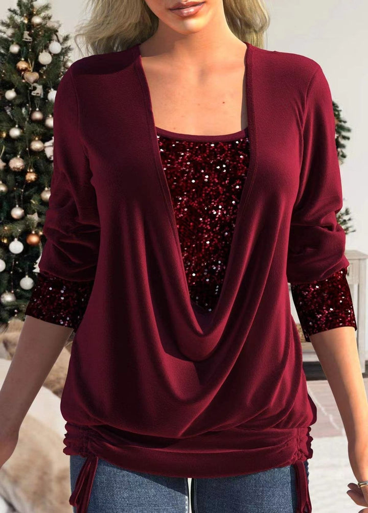 Norielle | Women's Long Sleeve Cowl-Neck Blouse with Sequin
