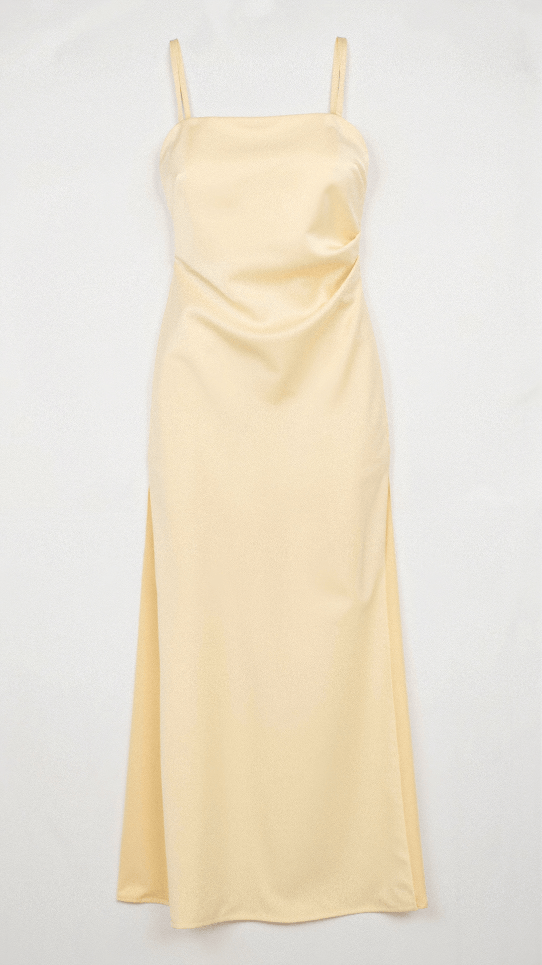 Solenne | Women's Spaghetti Strap Satin Dress with Wrap Skirt and Slit