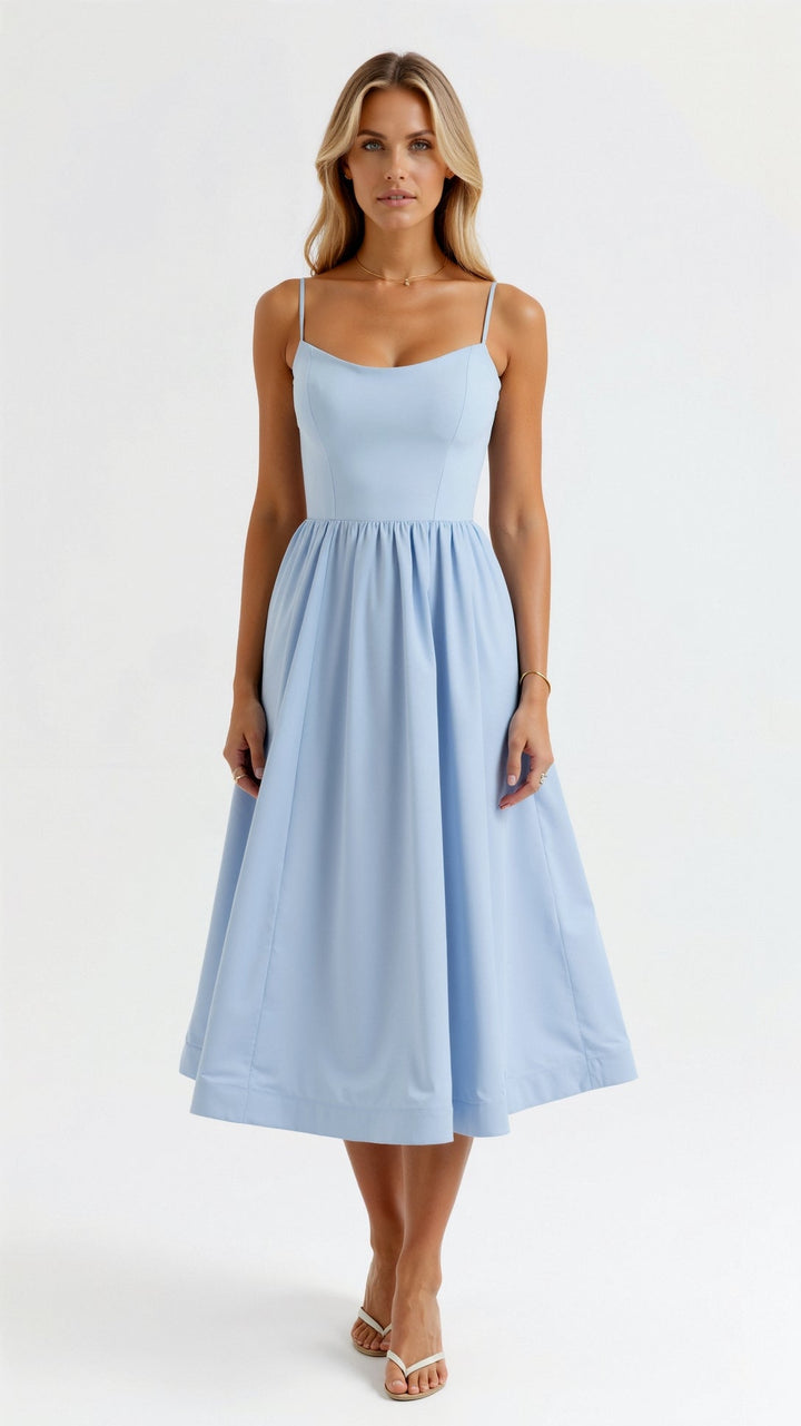 Elvara | Women's Sleeveless Spaghetti Strap Flared Midi Dress
