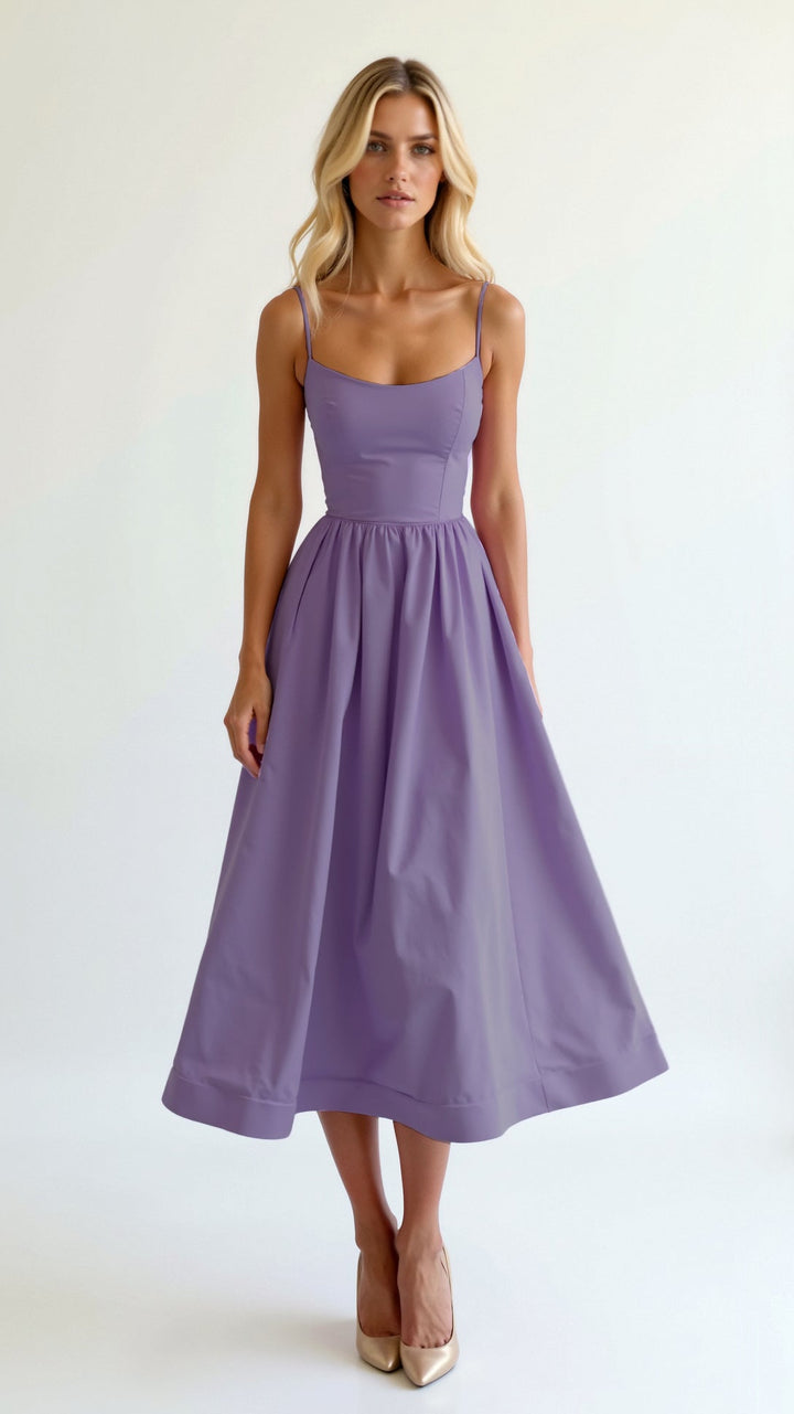 Elvara | Women's Sleeveless Spaghetti Strap Flared Midi Dress