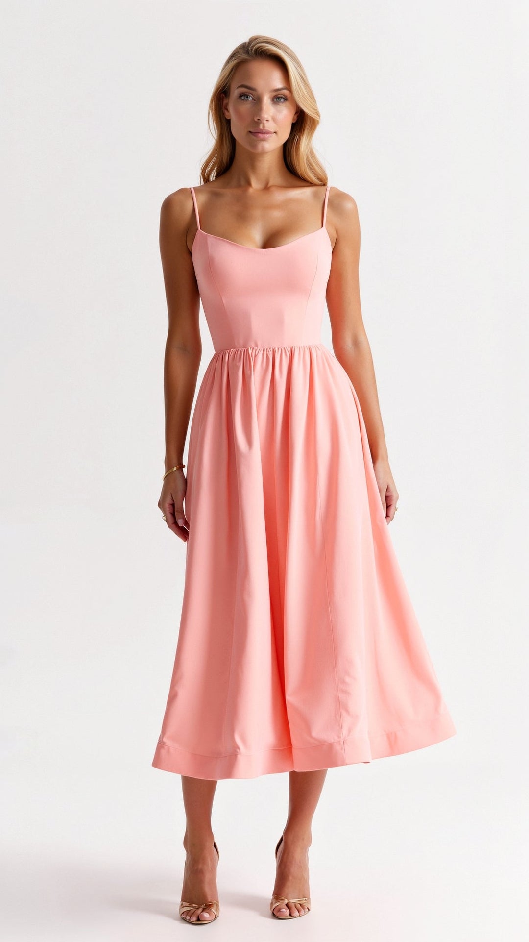 Elvara | Women's Sleeveless Spaghetti Strap Flared Midi Dress