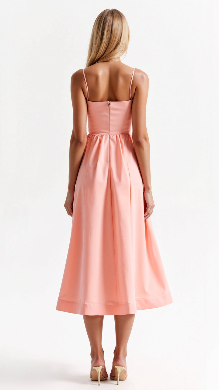 Elvara | Women's Sleeveless Spaghetti Strap Flared Midi Dress