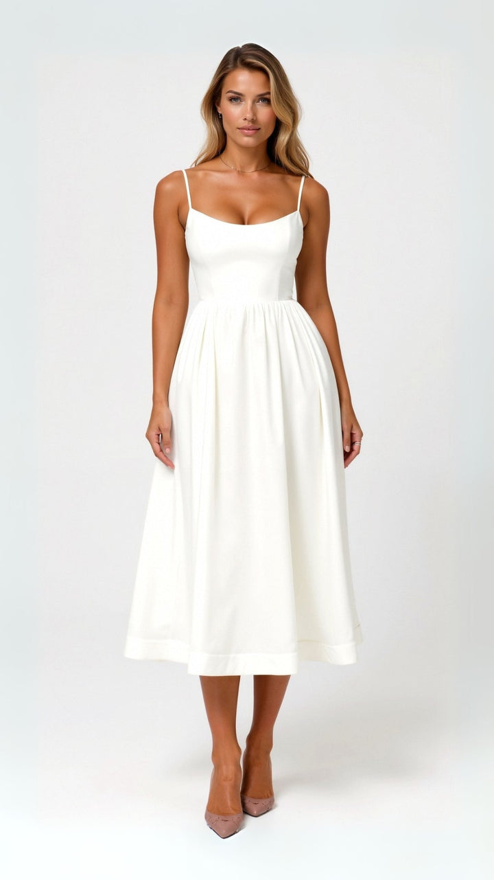 Elvara | Women's Sleeveless Spaghetti Strap Flared Midi Dress