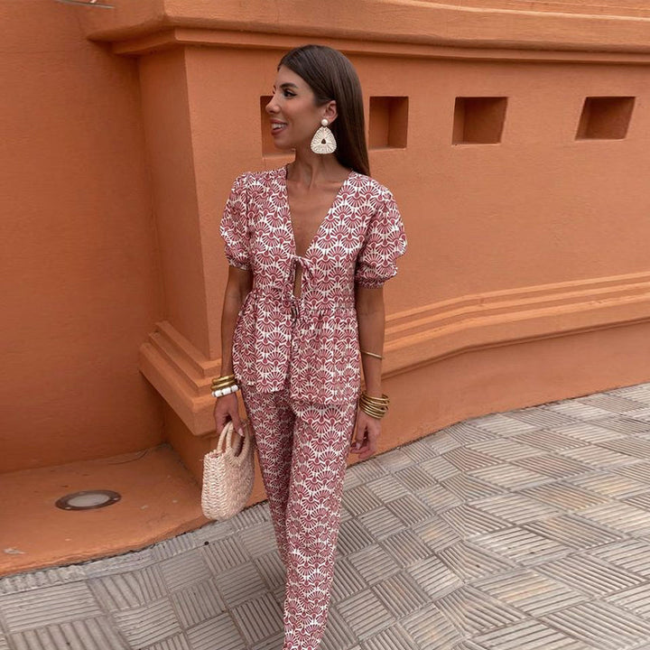Lisa | Women’s Printed Two-Piece Set with V-neck Top and Pants