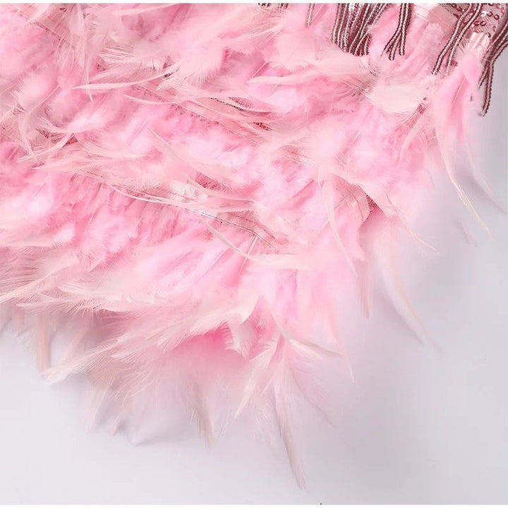 Sadira | Women’s Elegant Sequined Cocktail Dress with Feather Hem