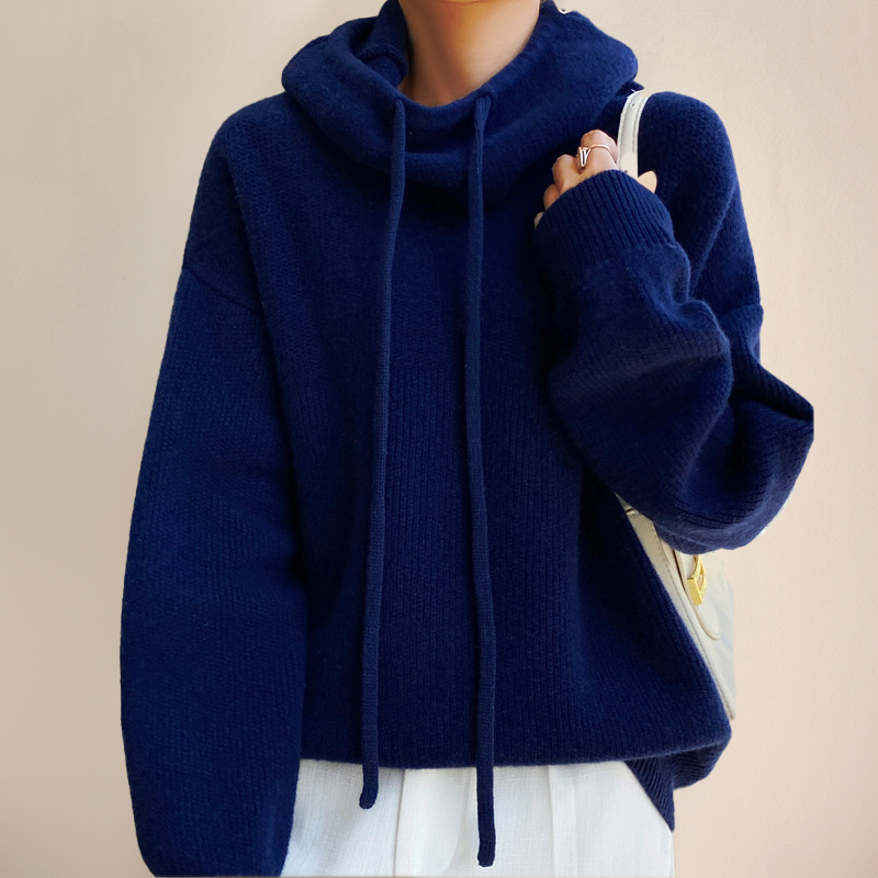 Aiza | Women's Hooded Knit Sweater with Drawstring