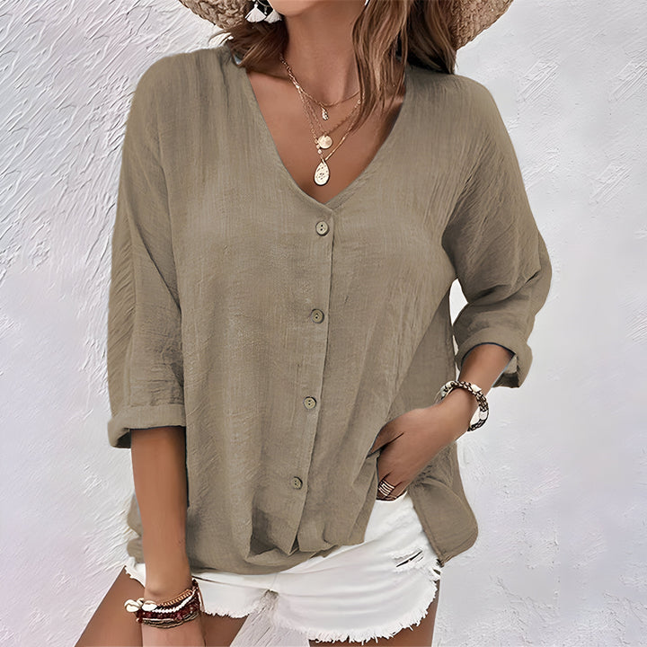 Anette | Women's Loose Button Up Long Sleeve Blouse with V-neck