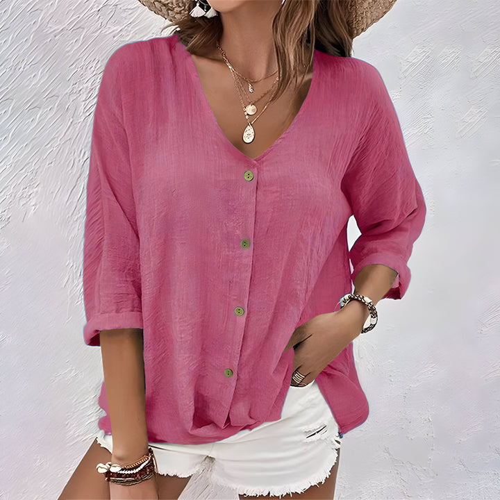 Anette | Women's Loose Button Up Long Sleeve Blouse with V-neck