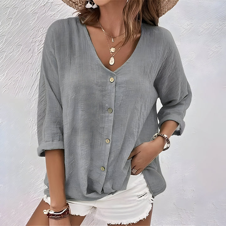 Anette | Women's Loose Button Up Long Sleeve Blouse with V-neck