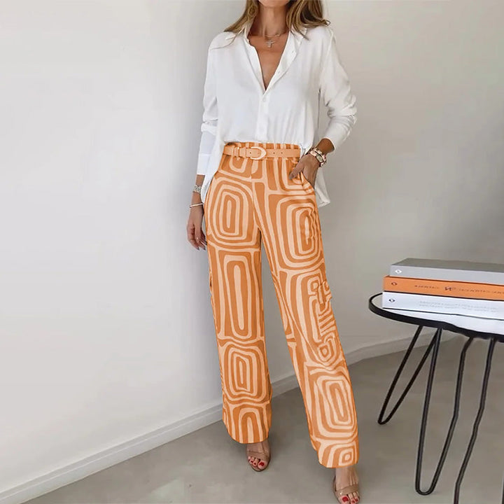 Orelia | Women's Two Piece Set with Long Sleeve Shirt and Patterned Trouser