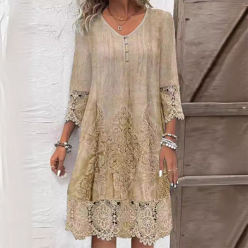 Zafira | Women's Long Sleeve Midi Dress with Cuff and Hem Laces