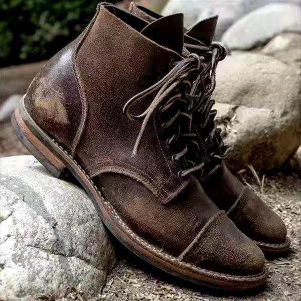 Maximo | Men’s Vintage Leather Ankle Shoes with Lace-Up