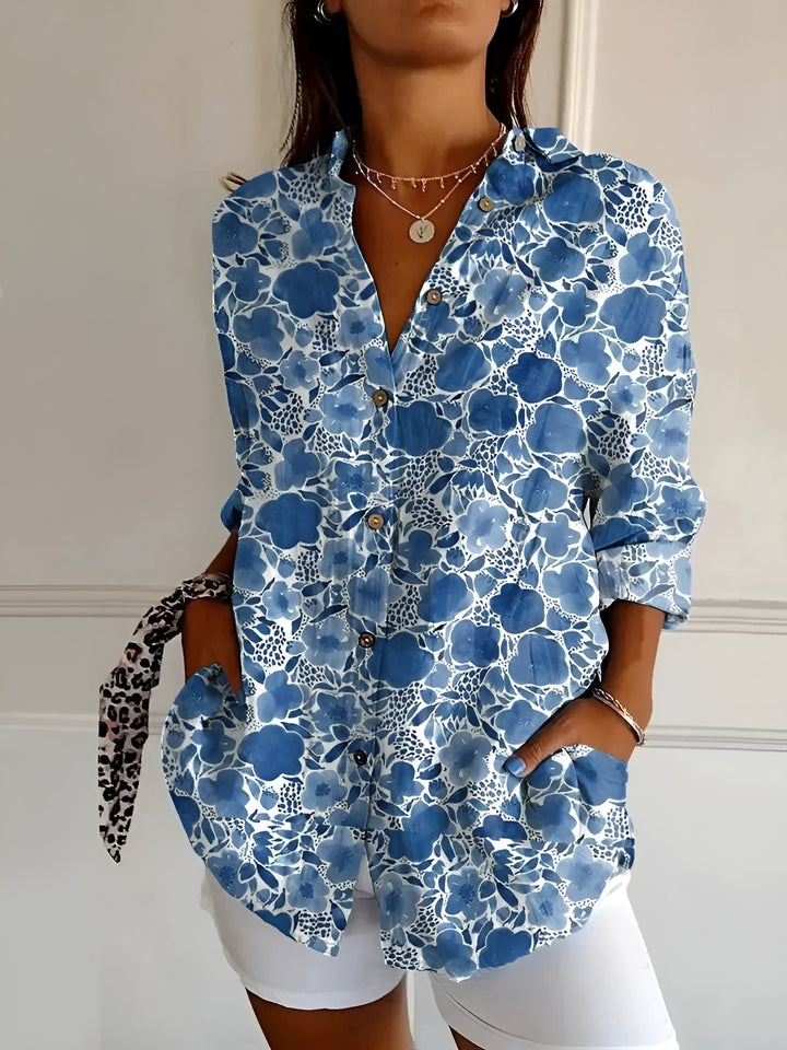 Avielle | Women's Floral Button-Up Blouse with Folded Sleeve
