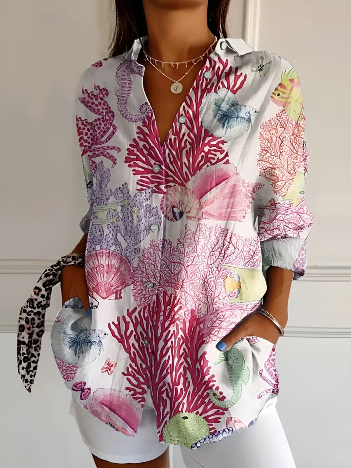 Camila | Women’s Long Sleeve Button-Down Shirt with Prints