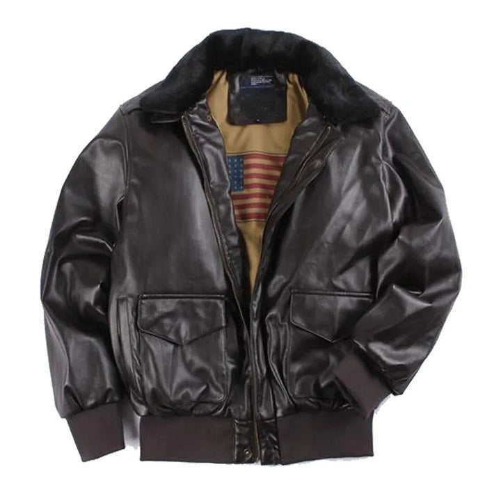 Randy | Men's Smooth Leather Bomber Jacket with Fur Collar