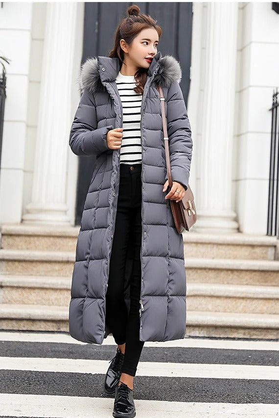 Virelle | Women’s Padded Long Parka with Belt and Fur Hood