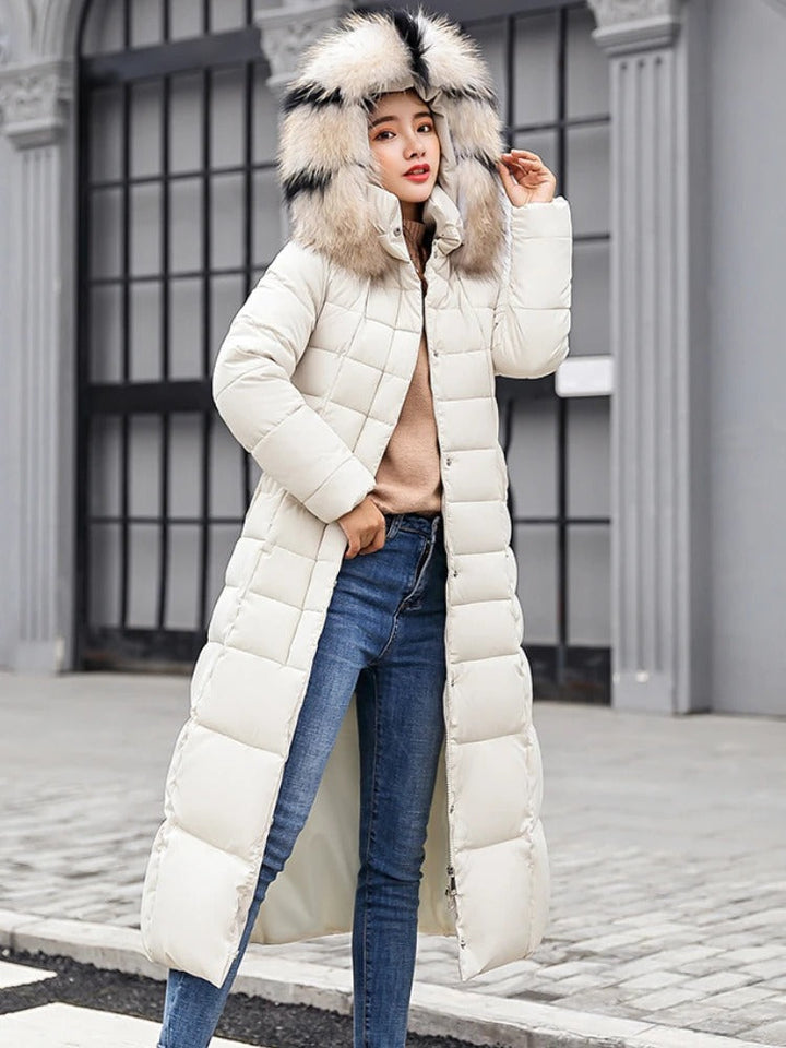 Virelle | Women’s Padded Long Parka with Belt and Fur Hood