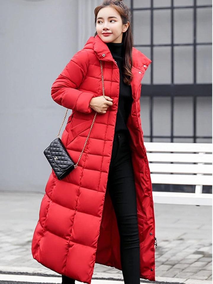 Virelle | Women’s Padded Long Parka with Belt and Fur Hood
