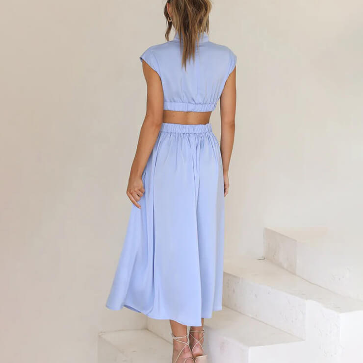Althea | Women's Sleeveless Cut-out Style Dress with Pleats and High Neck