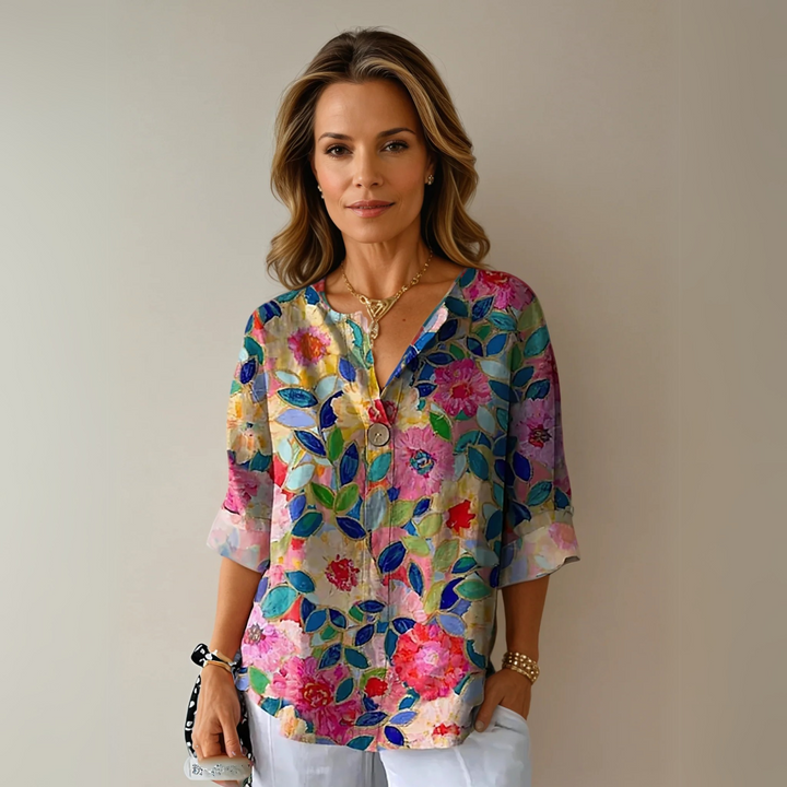 Velina | Women's Half Sleeves Floral Blouse with Button